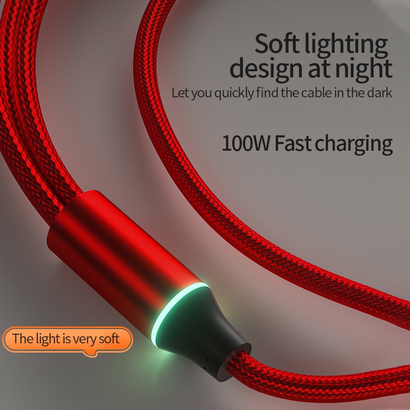 100w 3in1 Kabel Data / Charger USB Tipe C / Micro USB / Tipe-C / Lightning / Lightning / Lightning 6A / Iphone 14 / 13 / 12 Bahan Nilon Braided