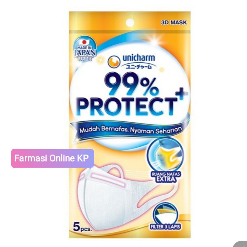 Unicharm Mask 99% Protect 3D 5s Sachet isi 5 Masker Premium Murah COD Duckbill