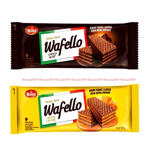 

Roma Italian Taste Wafello Butter Caramel 114gr Wafer Wafelo Rasa Caramel dan Coklat Wafer Wafello