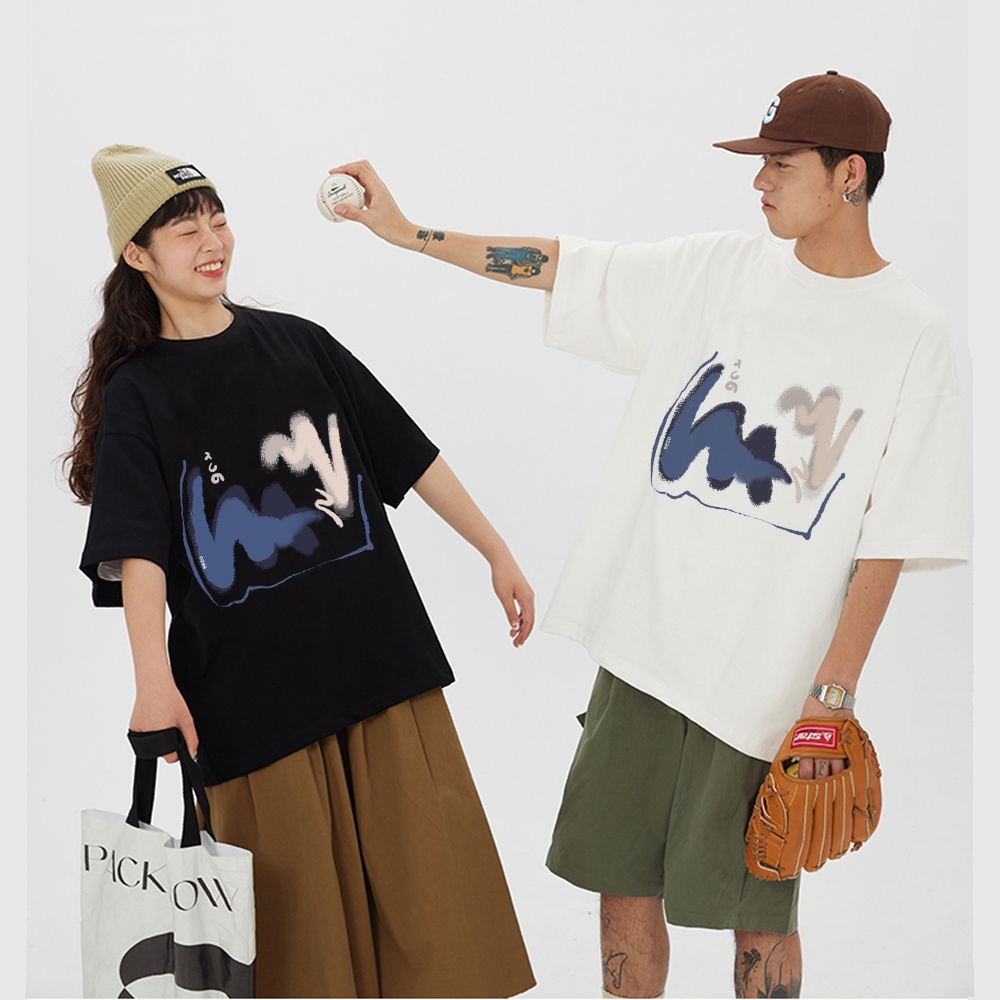 RDGF official shop Kaos crewneck oversize pola cetak A0529 kaos couple