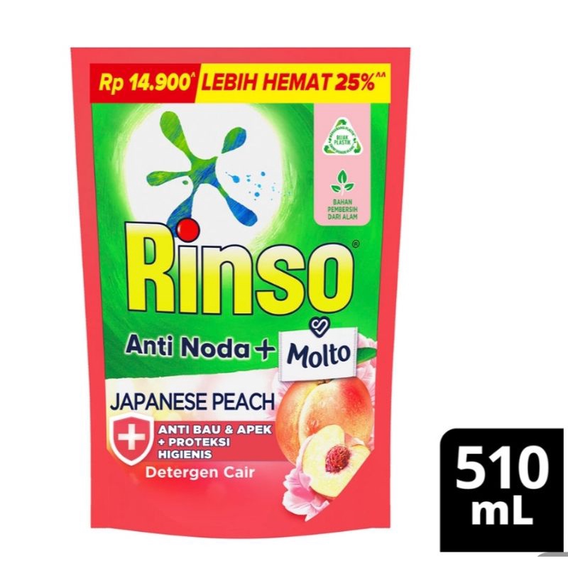 Rinso cair 750 ml, 565 ml korean strawberry, 510 ml Japanese peach