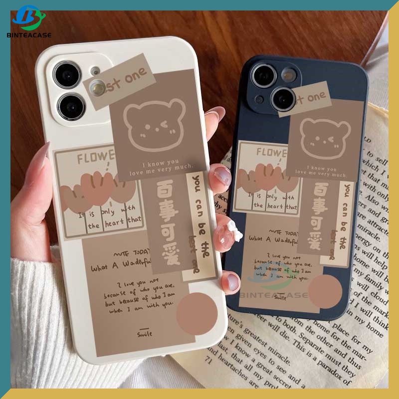 Casing Untuk OPPO A17 A77S A57 2022 A15 A16 A16K A54 A53 A12 A5S A7 A3S A11k A31 A52 A92 A94 A93 A37 F9 A1K Reno7 6 5F 4F Cute Bear Note Silicone Phone Case Binteacase