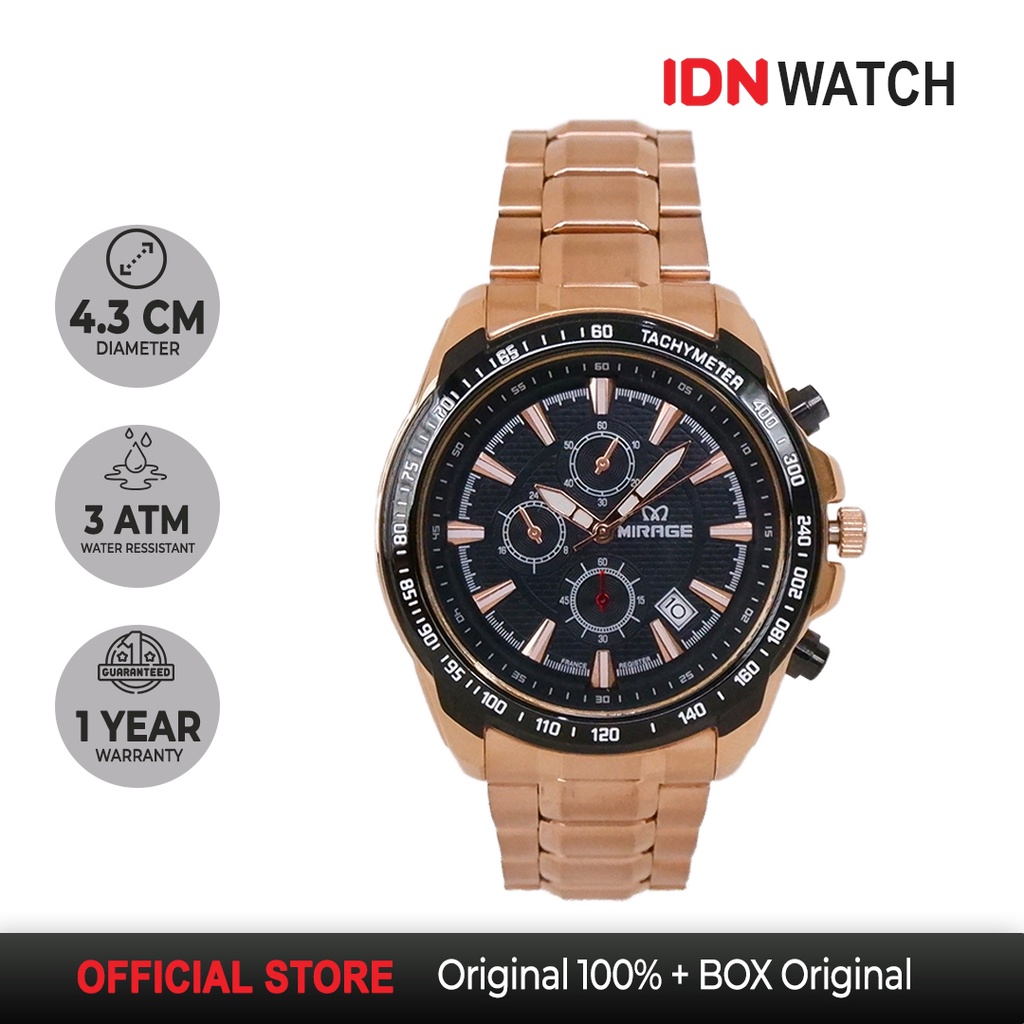 Jam Tangan Mirage Pria Analog Sporty Stainless Rosegold 8305 M Original Water Resist Garansi