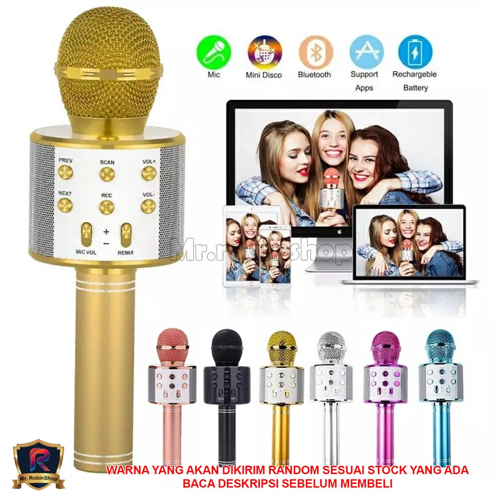 Mic Bluetooth WS-858 / Smule Wireless Karaoke Portable / WARNA RANDOM