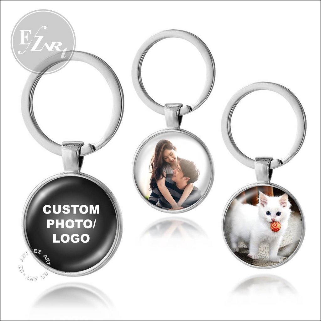 GANTUNGAN KUNCI GANCI CUSTOM FOTO LOGO GAMBAR SUKASUKA MODEL LIONTIN BULAT KACA CEMBUNG