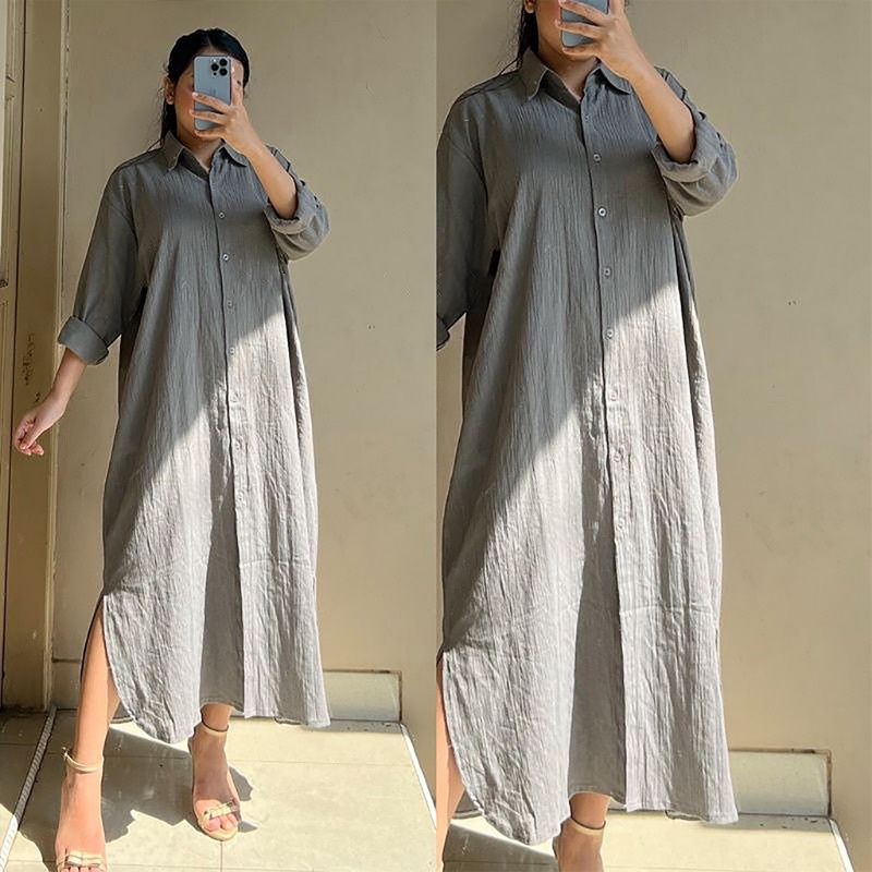 Oversize Dress - shirt dress - linen tunik midi dress linen oversize Dress