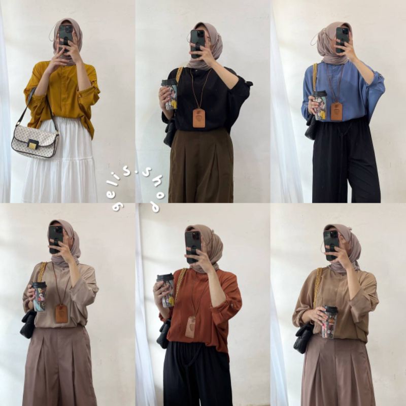 MIRANDA BATWING TOP by Gelis.shop (RESELLER RESMI)| Kemeja Kelelawar Murah | Blouse Busui Kancing De