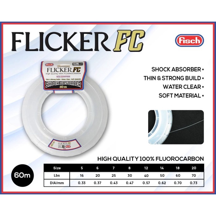 SHOCKLEADER FISCH FLICKER FC 100% FLUOROCARBON 60m - 16lbs / 0.23mm
