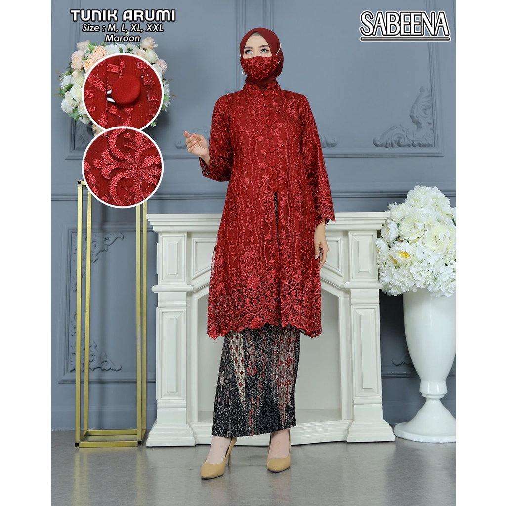 Setelan Kebaya Tunik Brukat Busui Kancing Depan Baju Kebaya Modern Kebaya Pesta  COD