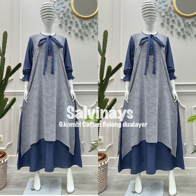 Gamis Salvina Katun Kringkel Bordir 2Layer