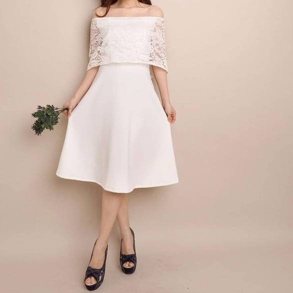 REAL PICT JANUERA DRESS (DS-029) Brokat Import Tebal Adem Nyaman - Putih