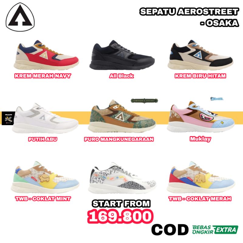 [100% ORIGINAL] SEPATU AEROSTREET OSAKA KREM MERAH NAVY OSAKA KREM HITAM NAVY SEPATU SNEAKERS PRIA D