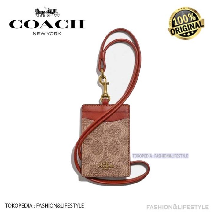 

COACH Id Lanyard In Colorblock Signature Canvas Khaki 100% ORIGINAL
