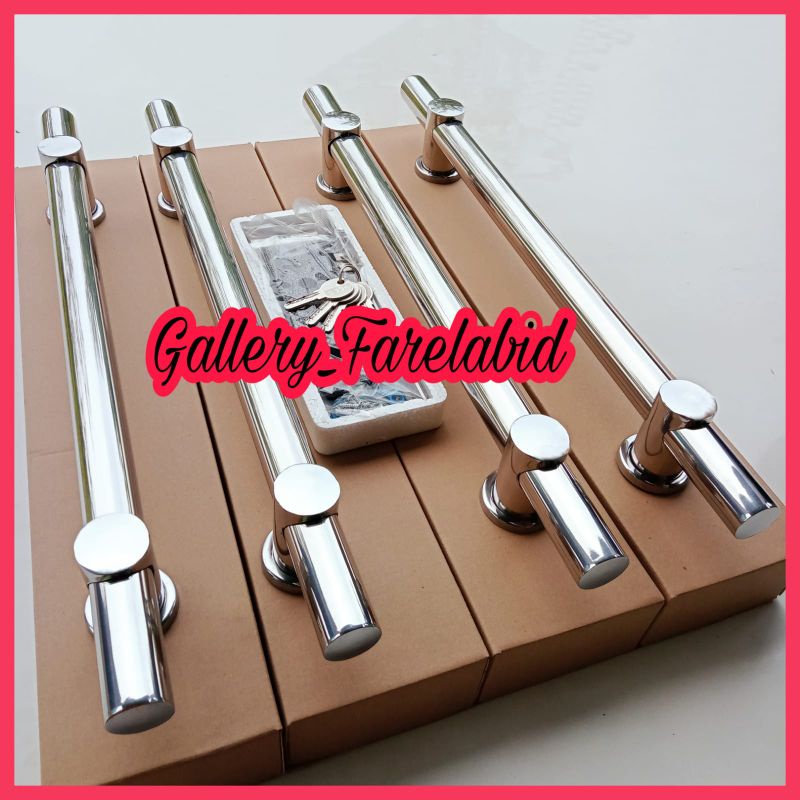 Handle Pintu Rumah Stainless Steel Bulat 80 Cm Set Body Kunci Gagang Pintu Rumah Modern 60 Cm Set Bodi Pelor Pegangan Pintu Kupu Tarung 45 Cm Tarikan Pintu Rumah Minimalis