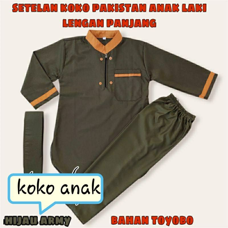 BAJU KOKO ANAK | KOKO MODEL PAKISTAN TOYOBO WARNA HIJAU PANJANG