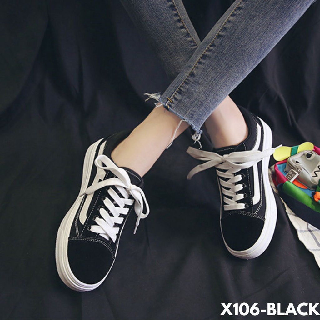 SNEAKERS WANITA KEKINIAN MOTIF HITAM PUTIH KECE BADAI BAGUS DEH BAHAN CANVAS KUALITAS IMPORT 106