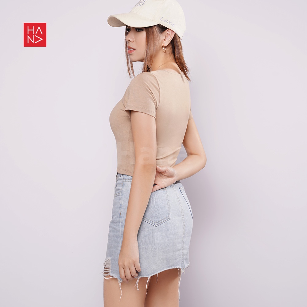 Hana Fashion - Anka Basic Square Neck Crop Top wanita - CT167