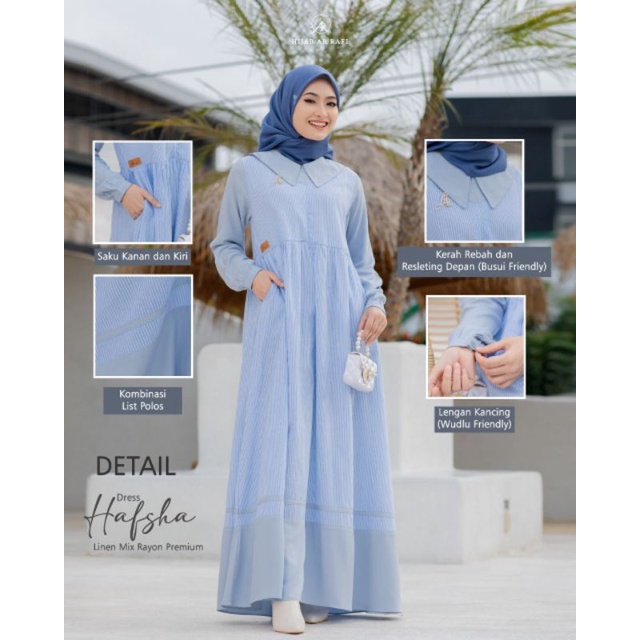Hafsha Dress Arrafi linen mix rayon premium dress motif polos kotak kombi gamis daily gamis polos de
