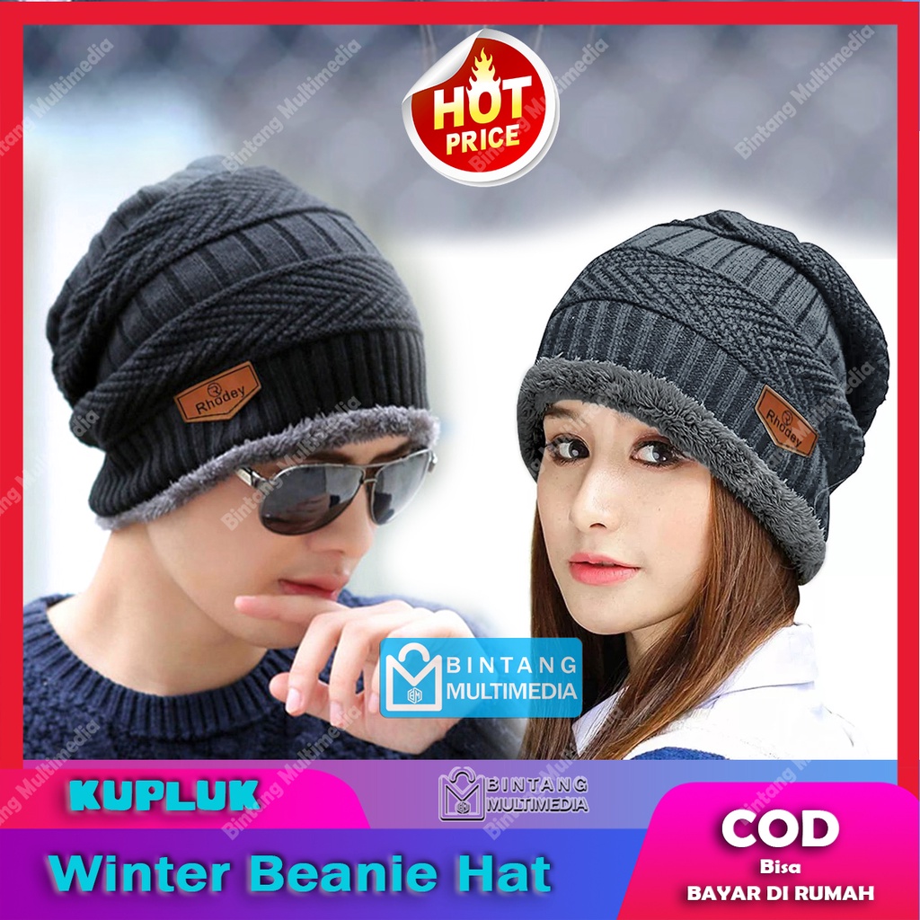 Topi Kupluk Dewasa Pria Wanita Rajut Bulu Wol Hangat Tebal Gunung Outdoor