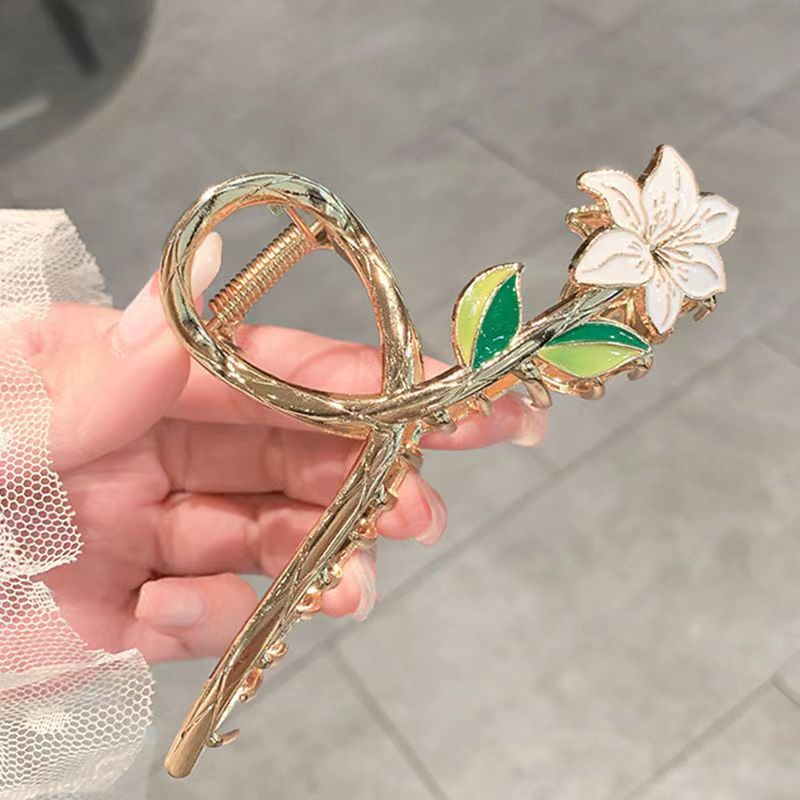 Jepit Rambut Korea Bahan Besi 11cm Motif Bunga Jasmine Jedai Logam Alloy JUMBO Korean