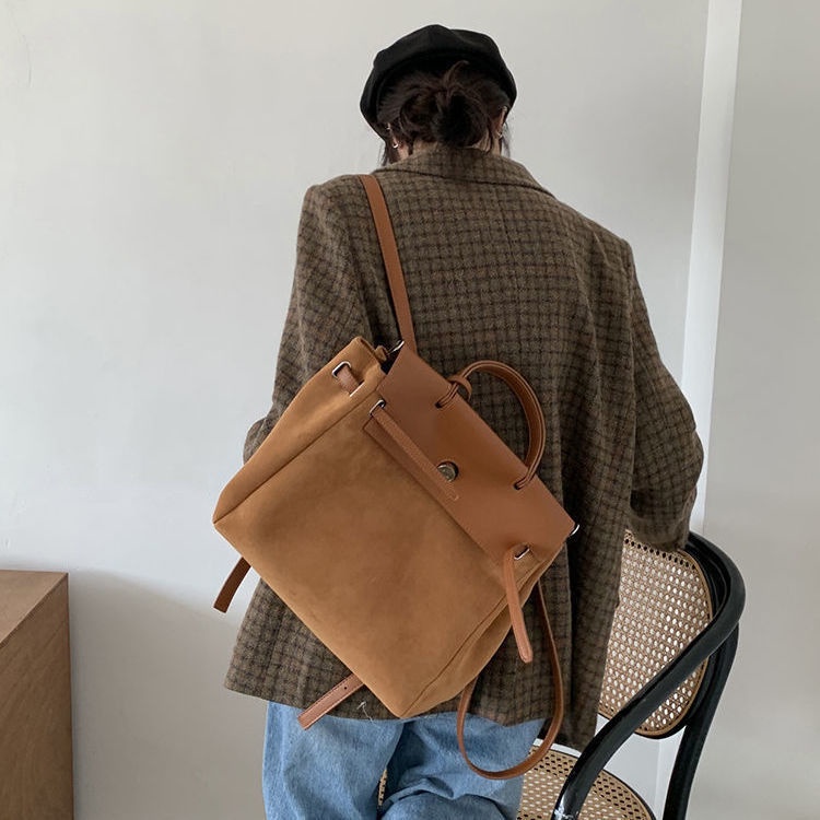 Sera Whiterm Versi Korea Musim Gugur dan Musim Dingin Baru Retro Suede Ransel Kasual Ransel All-Match Satu Bahu Wanita Tas Kelly Tas