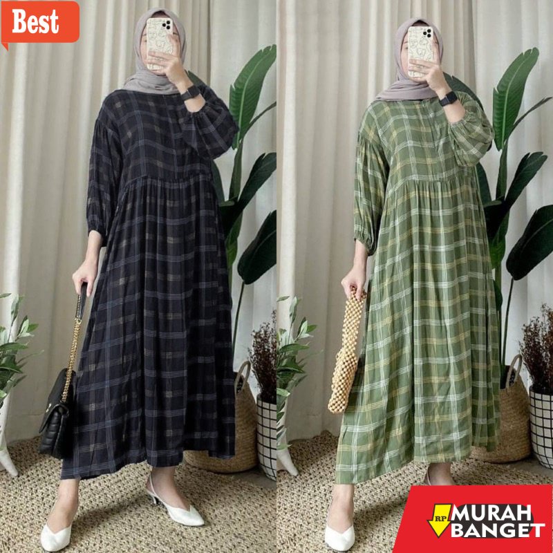 model dress terbaru 2022 Midi Dress Wanita / Gamis Rayon