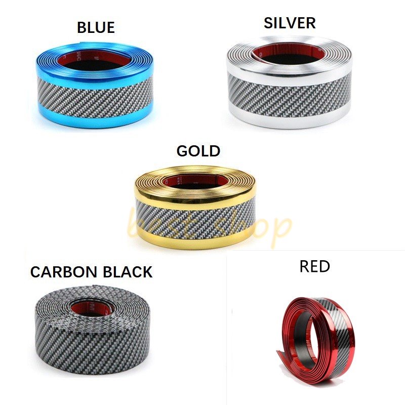 1pc Stiker Karet Pelindung Bumper Pintu Mobil Motif Carbon Fiber Panjang 1m Lebar 5cm