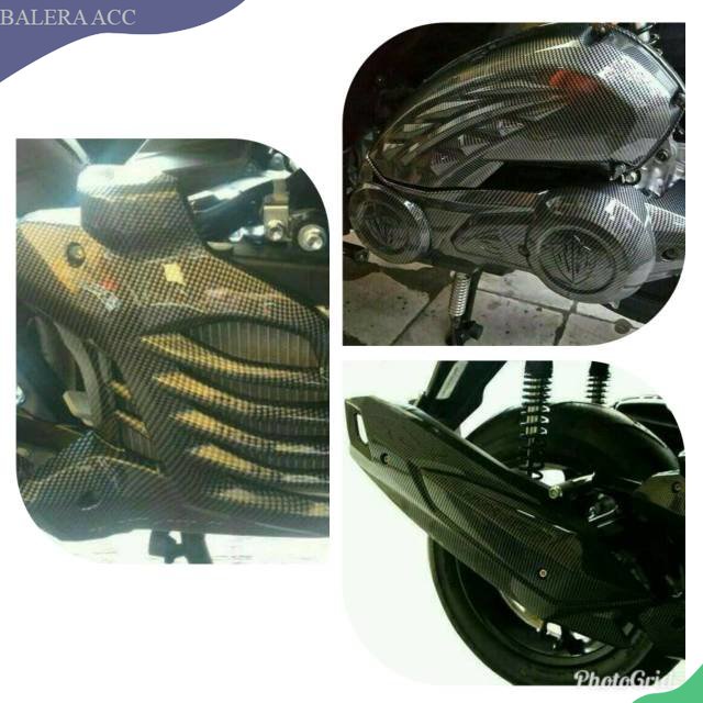 PAKET 4 ITEM CARBON YAMAHA AEROX 155 - COVER CVT/COVER RADIATOR/COVER FILTER/COVER KNALPOT