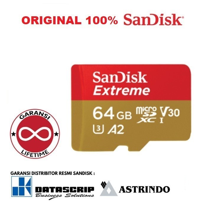 Micro SD microsd Sandisk 64GB Extreme 170Mbps Original Garansi Resmi