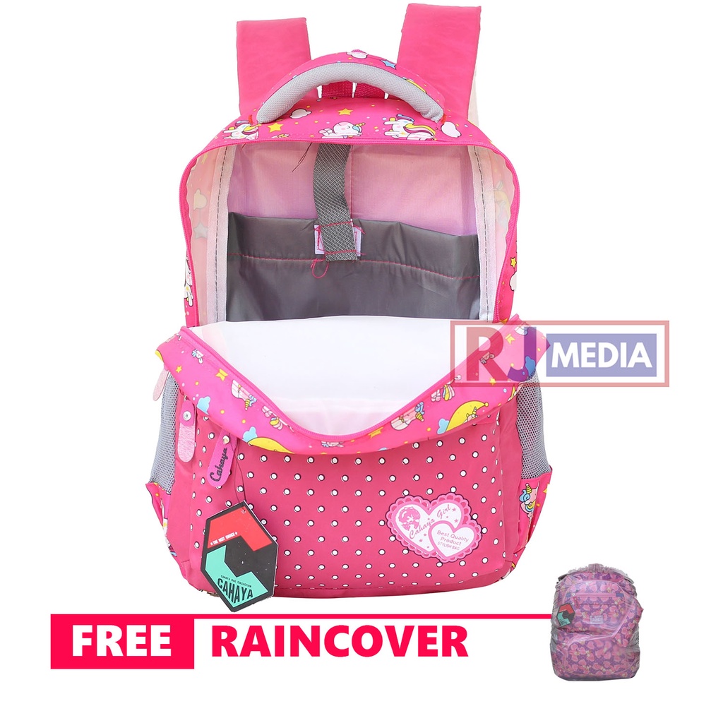 Tas Anak Perempuan Unicorn Style Backpack Anak TK SD Sekolah Les Ngaji TPA TPQ Bonus Jas Hujan Warna Pink Biru Bahan Tebal Kuat Awet Kualitas Impor Ransel Anak Cewek Piknik Muat LKS Buku Paket Buku Tema Laptop 14 inch
