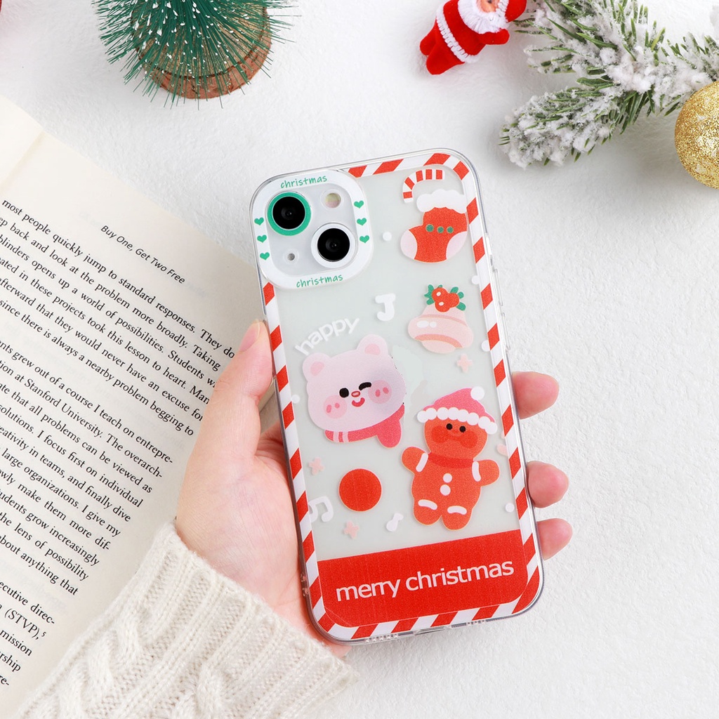 Soft Case Silikon TPU Transparan Shockproof Motif Natal Untuk IPhone 11 14 13 12 Pro XS MAX XR X 6S 7 8 Plus Mini