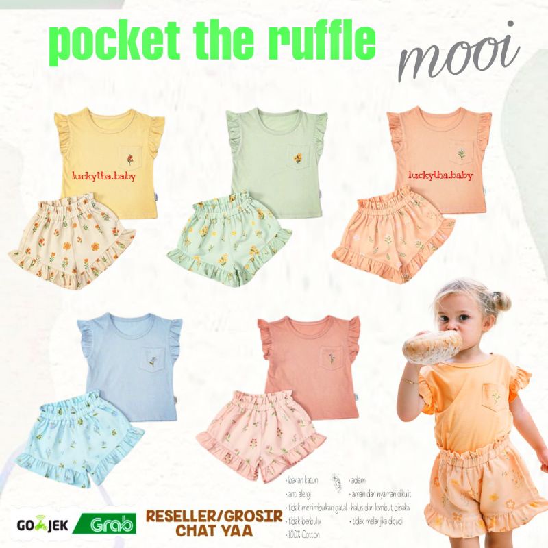 mooi pocket tee ruffle set - setelan anak perempuan mooi motif bunga pocket ruffle