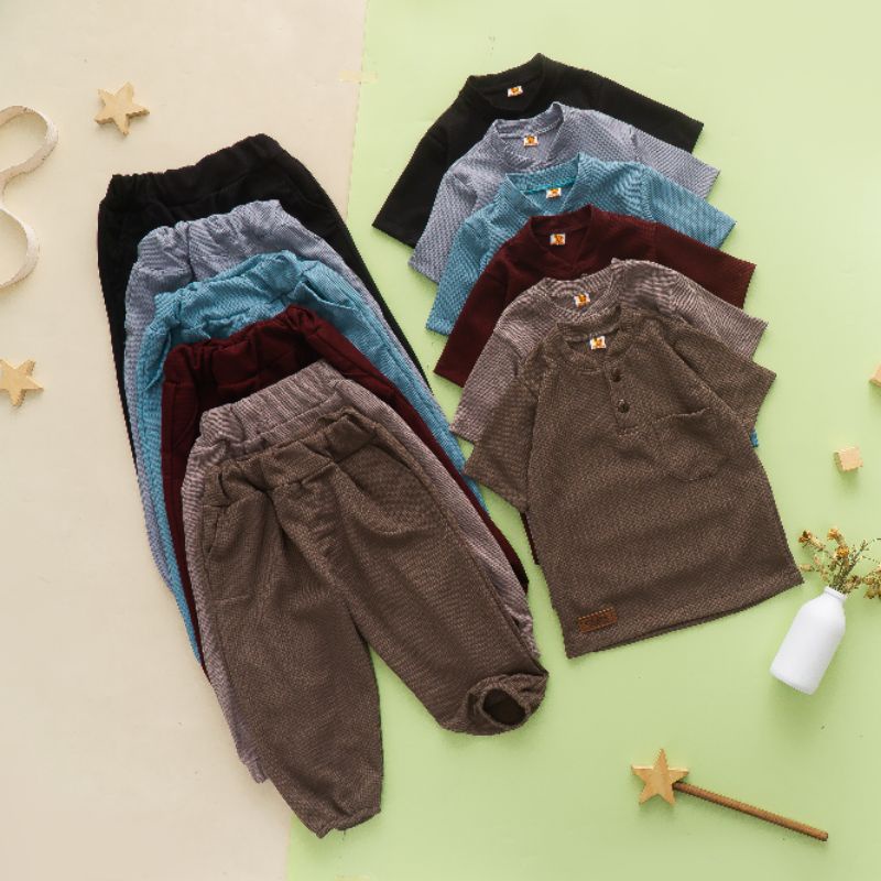 Setelan Anak Laki Laki Baju dan Celana Joger 2-6 Tahun | Set Joger Anak  | Setelan jogger WAFFLE UNIQLO PREMIUM 2-6 Tahun Koleksi Premium VOHARA