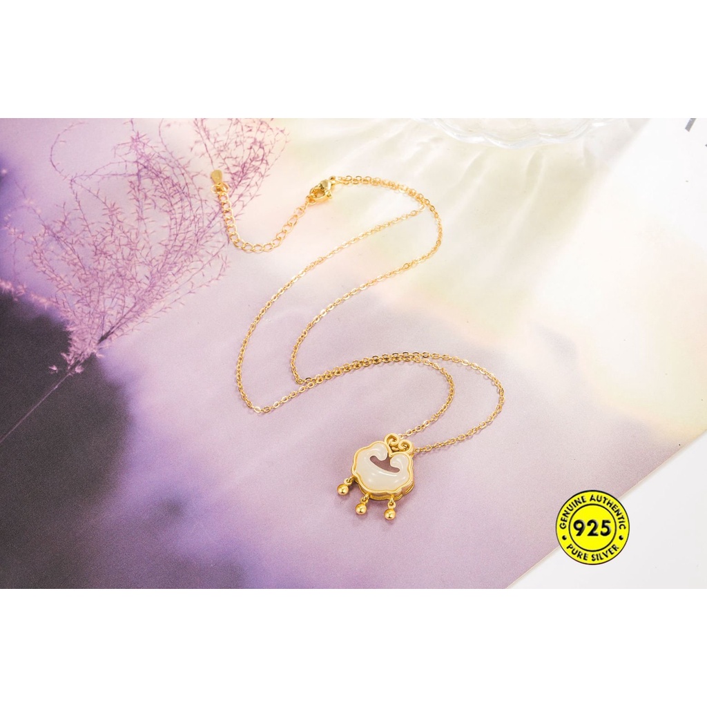 Kalung Rantai Lapis Emas 18K Dengan Liontin Batu Giok Hetian Gaya Cina Untuk Wanita U1386