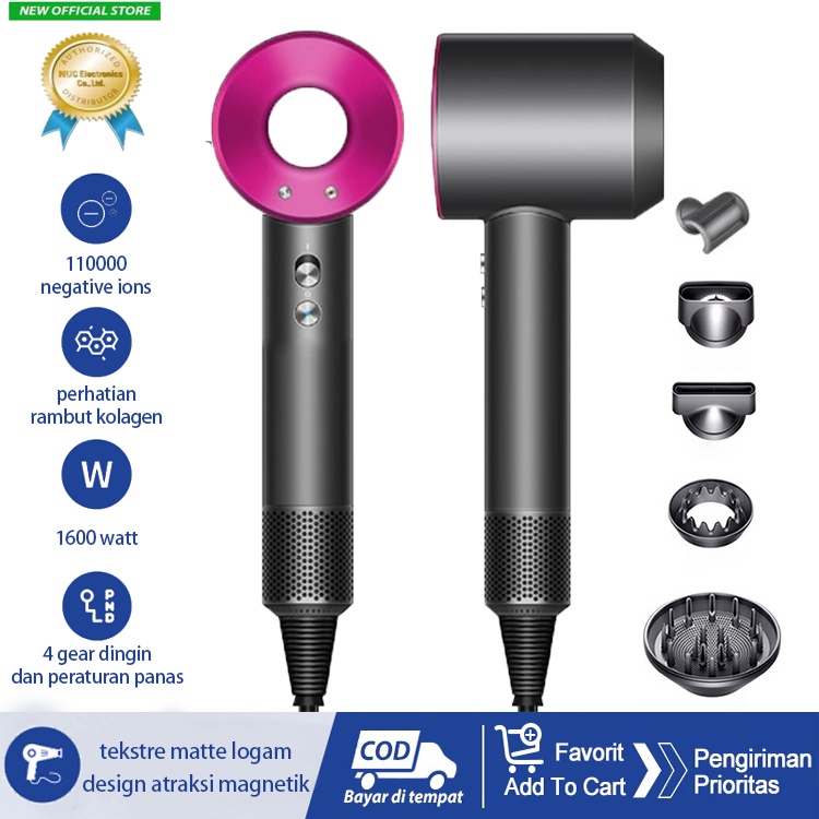 (COD)Hair Dryer 1600 Watt Dengan lima aksesori gaya Watt Rendah Pengering Rambut Mini Salon Profesional Perawatan Rambut Daya Tinggi