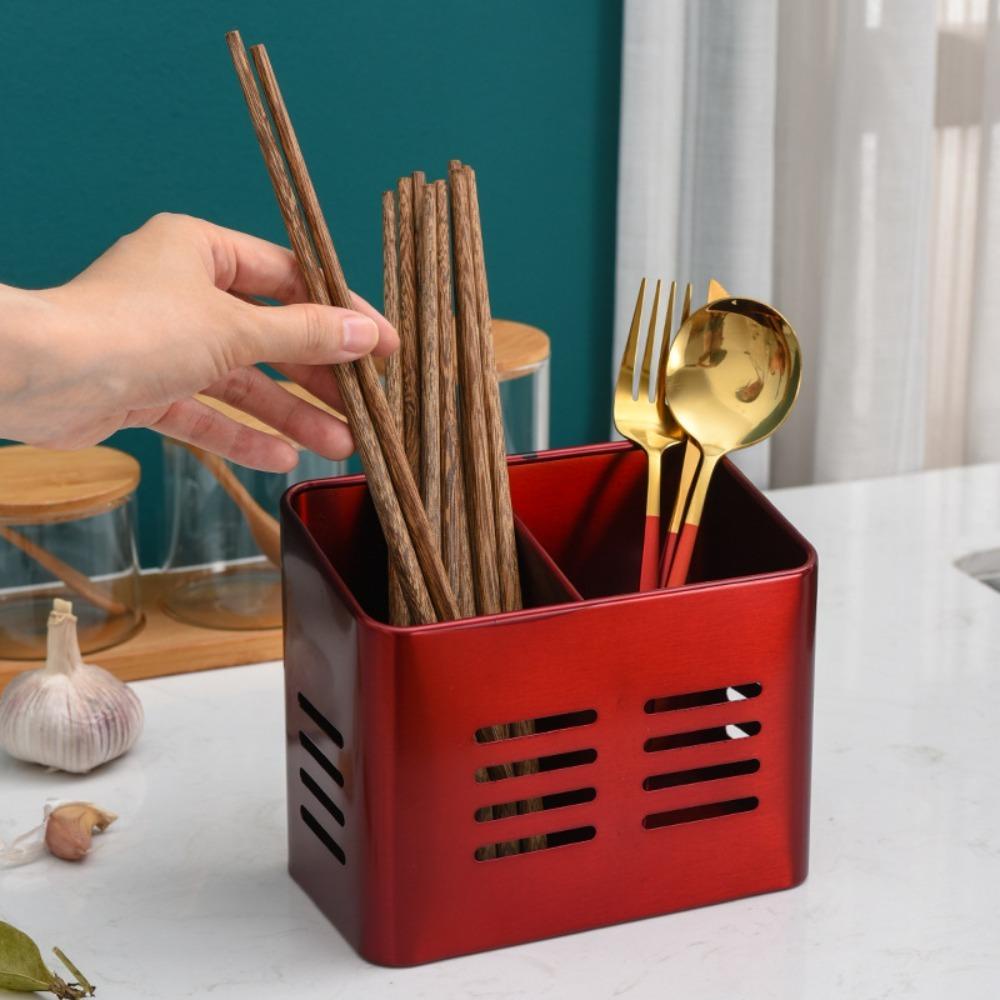 R-FLOWER Stainless Steel Chopstick Holder High quality Hotel Restoran Alat Dapur Pen Holder Double Grid Kotak Penyimpanan Alat Tulis Sendok Garpu Pengering Drainer Rack