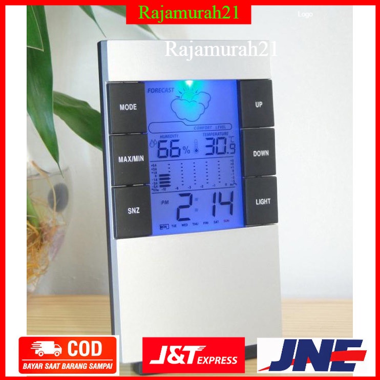 Weather Station Humidity Temperature Alarm Desk Clock Jam Alarm - 3210 - Silver - OMHR5SSV