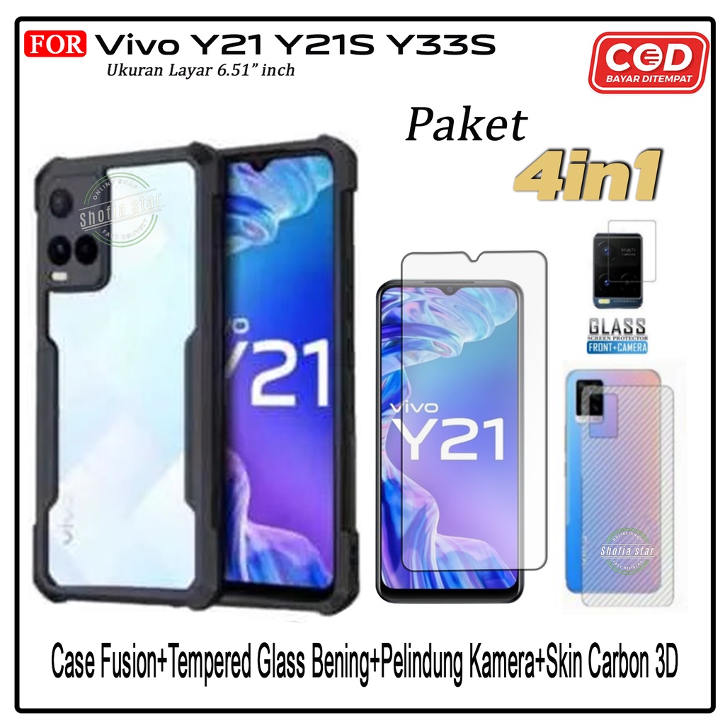 Paket 4in1 Case Vivo Y21 Y21s Y21a Y21t Y33s Y33t Softcase Fusion Shockproof Protect Casing