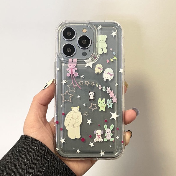 IPHONE Star Bear Rabbit Transparan Soft Case Kompatibel Untuk Iphone14 13 12 11 Pro XS Max XR X8 7 Plus Shockproof Phone Casing Silikon TPU Cover