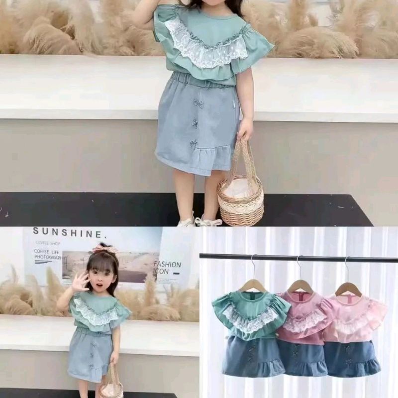 stelan anak perempuan 2-4 tahun lucu rok levis