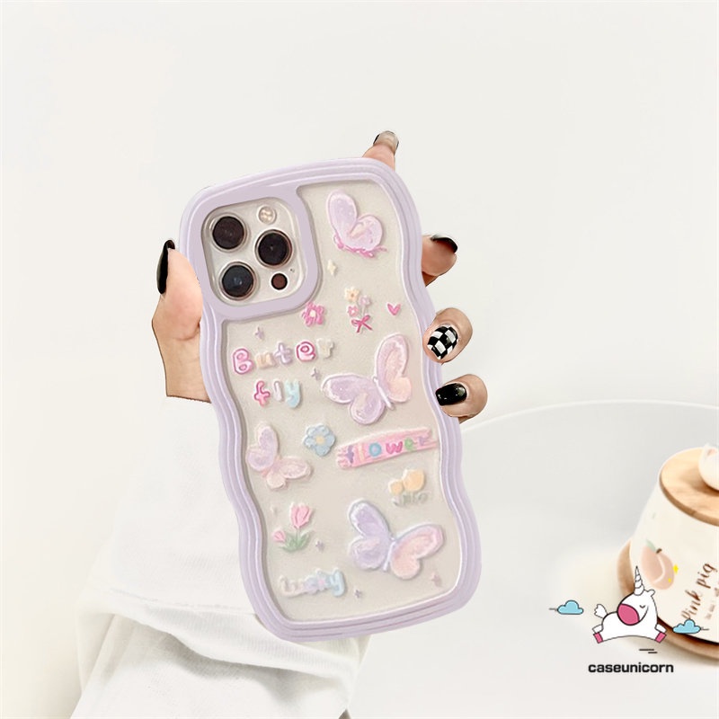 Casing OPPO A17 A15 A16 A57 A77 A17K A78 A54 A55 A12 A74 A5 A9 A16s A96 A95 A5s A7 A16K A1k A77s A53 A3s A72 A76 A52 Reno 8T 7 6 5 Kartun Kupu Lucu Bergelombang EdgeSoft Cover