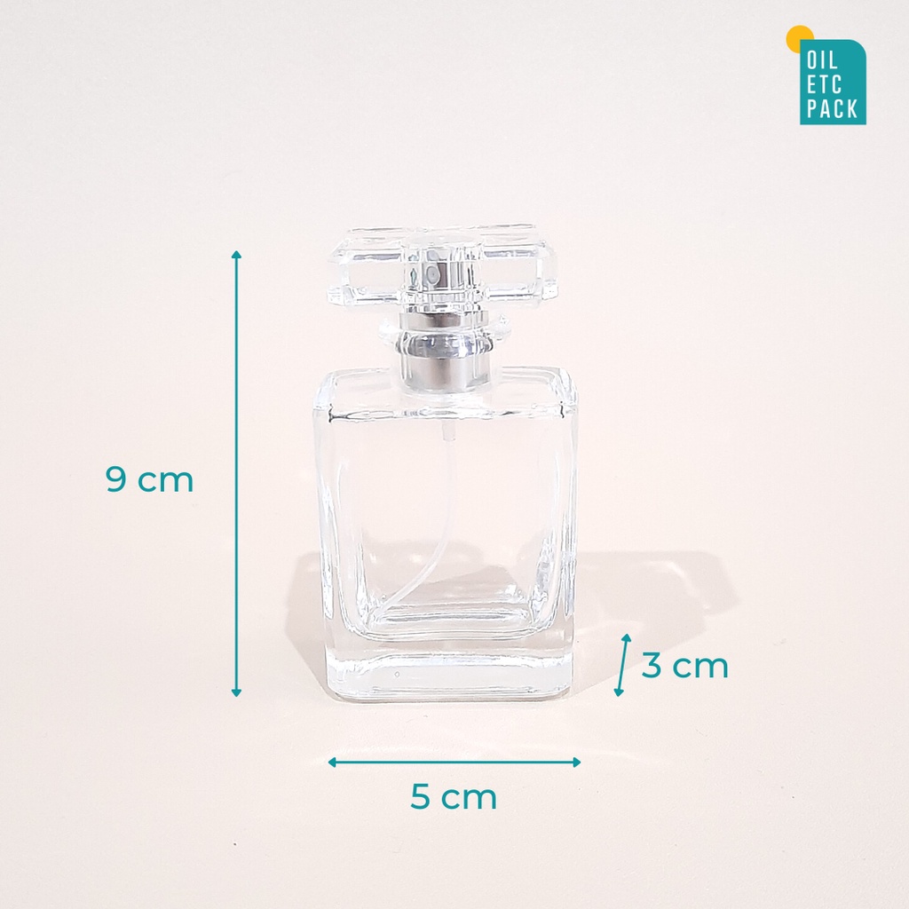 Botol CHNL Spray Parfum Kaca Clear 50ml Drat/Putar  (TANPA ALAT)/ Wadah Kosong Isi Ulang Minyak Wangi Travel Unik