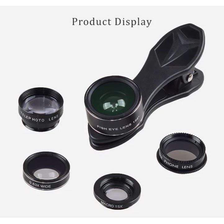 APEXEL 5 in 1 Lensa CPL Fisheye Macro Telephoto Wide Angle Lens - APL-DG5H - Black