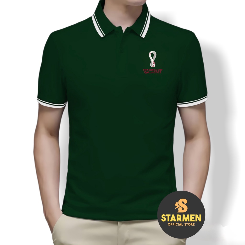 Kaos Polo Shirt Pria Kerah List Putih logo FIFA WORLD CUP QTAR 2022