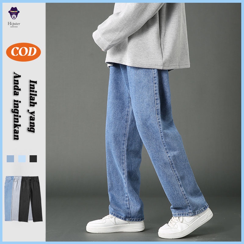 Celana lebar korea pria korean style pria celana jeans panjang pria standar celana kulot highwaist p