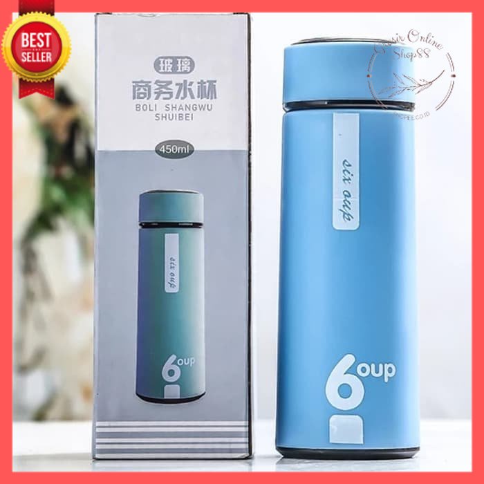 GOS -E107-  BOTOL MINUM SIX OUP KACA / BOTOL MINUM BELING COVER PLASTIK 450ML