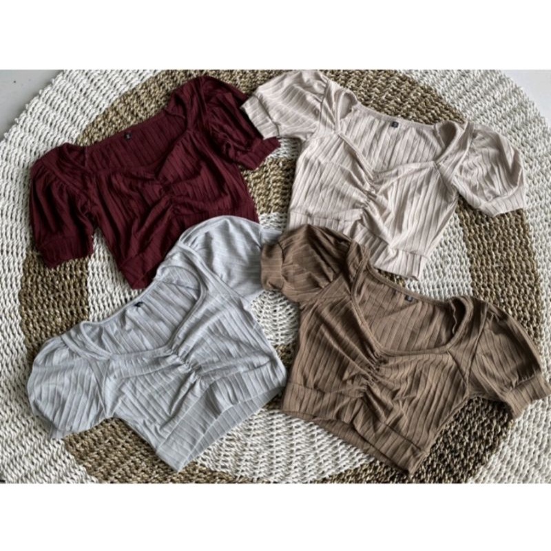 Baju Crop Murah Model Crop Top Rib Balon