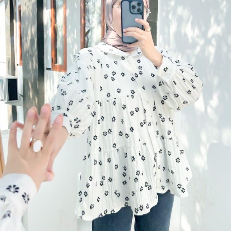 Tq88indonesia Fashion Baju Atasan Wanita Motif Bunga / PEVI SHAKILA BLOUSE / Blus Floral / Busana Casual Cewek / Ootd Kasual