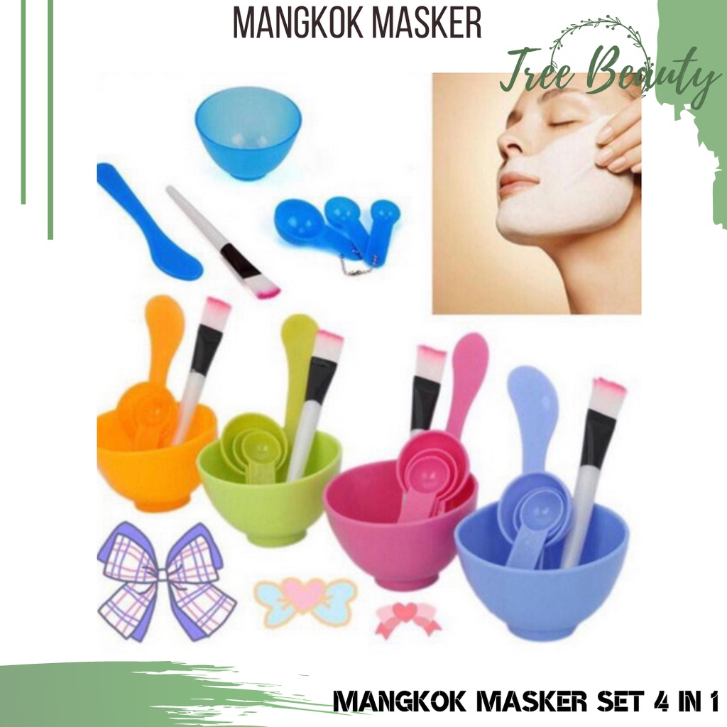 Mangkok Masker Set 4 in 1 / Kuas Alat Make Up / Mask Bowl / Mask Tool