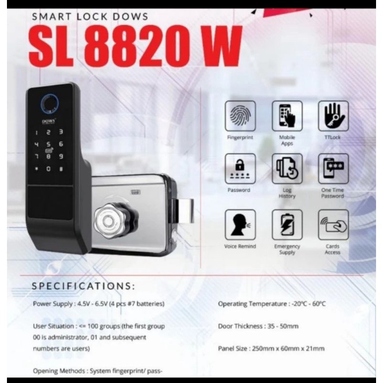smart lock Finger print Dows SL 8820